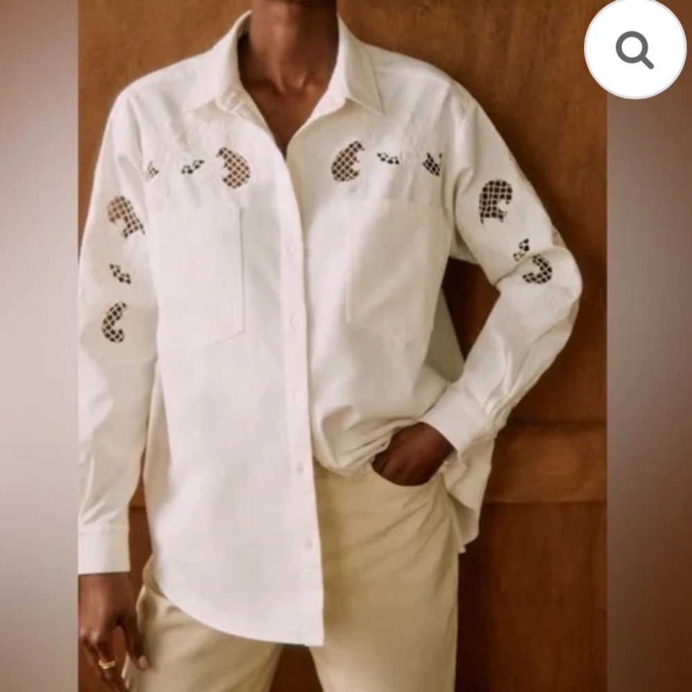 NWT Super Natural By Secret Mission Cotton Twill Eyelet Shirt Jacket in Ecru M